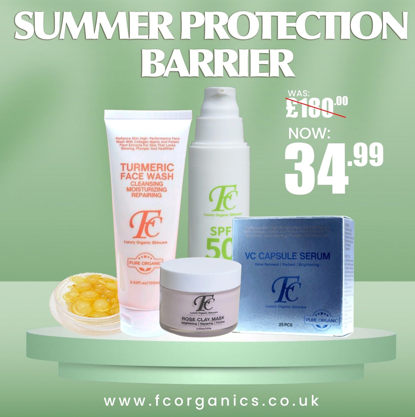 .FC Turmeric Face Wash, Rose Clay Mask,  FC Vitamin C Serum Capsule
