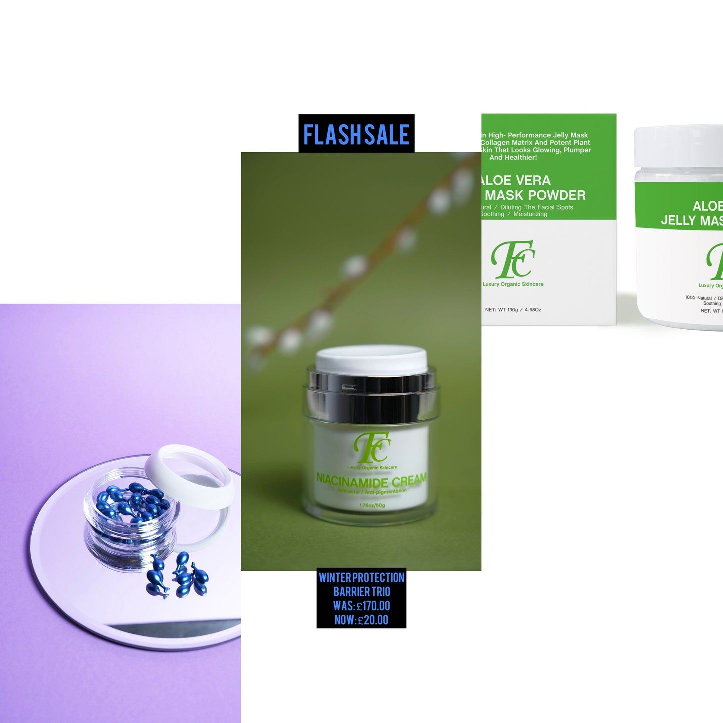 1.FC Aloe Vera Jelly Mask
2.FC Brightening Niacinamide
3. FC Retinol Capsule Serum 