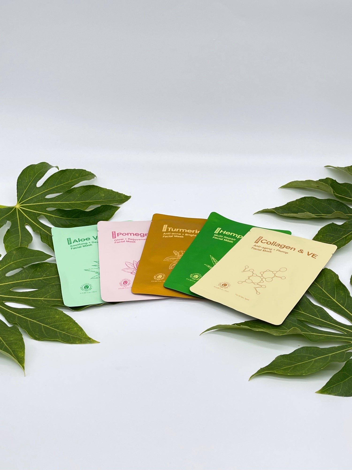 FC 5 in 1 Natural Facial Mask kit, Collagen & VE, Bamboo Charcoal, Pomegranate, Turmeric, Aloe Vera