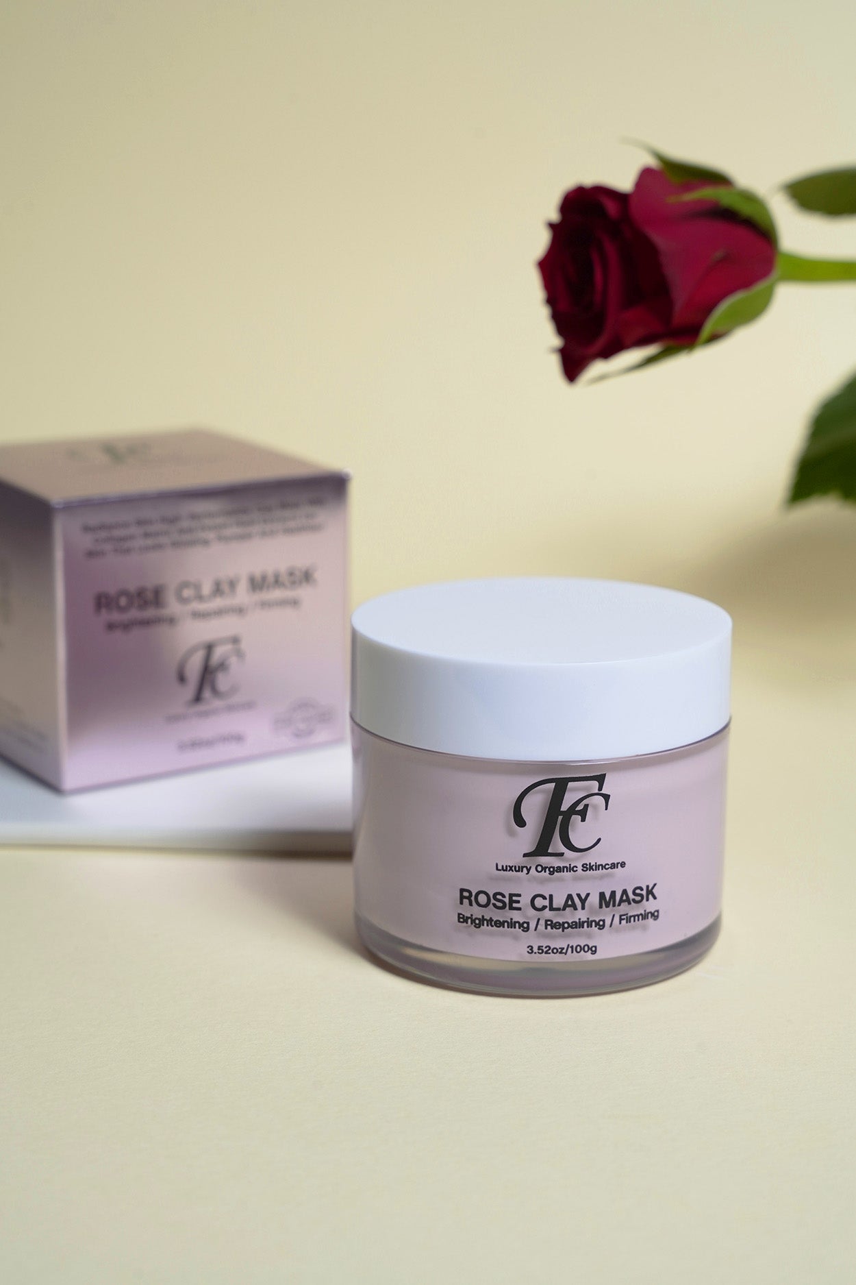 Rose clay mask helping skin elasticity, cell renewal for supple, younger looking skin. Skin care with natural ingredients, anti-aging, firming, moisturising & hydration